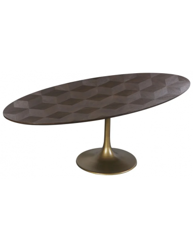 Se Luxor ovalt spisebord i jern og egetræsfinér 230 x 110 cm - Antik messing/Mørkebrun hos Lepong.dk