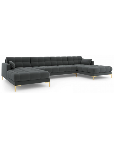 Se Mamaia U-sofa i polyester B383 x D185 cm - Guld/Mørkegrå hos Lepong.dk
