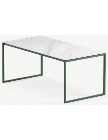 Billede af Hugo ultrathin havebord i stål og keramik 180 x 90 cm - Skovgrøn/Calacatta marmor