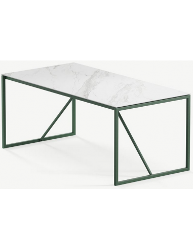 Billede af Hugo ultrathin havebord i stål og keramik 260 x 90 cm - Skovgrøn/Calacatta marmor