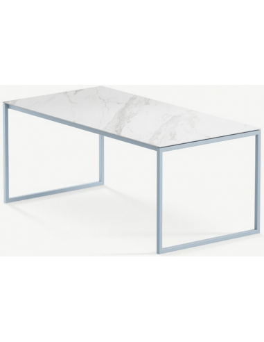 Billede af Hugo ultrathin havebord i stål og keramik 180 x 90 cm - Gråblå/Calacatta marmor