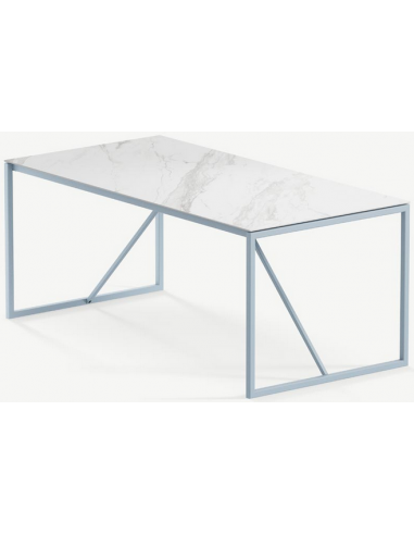 Billede af Hugo ultrathin havebord i stål og keramik 260 x 90 cm - Gråblå/Calacatta marmor