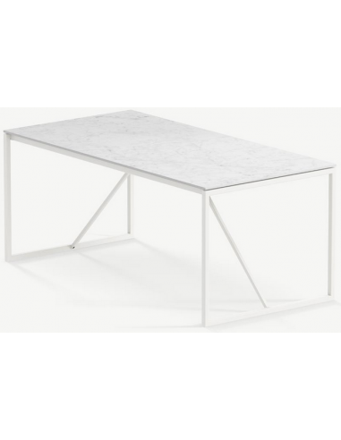 Se Hugo ultrathin spisebord i stål og keramik 300 x 90 cm - Månehvid/Calacatta hos Lepong.dk
