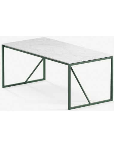 Billede af Hugo ultrathin spisebord i stål og keramik 300 x 90 cm - Skovgrøn/Calacatta