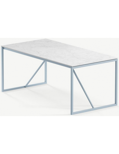 Billede af Hugo ultrathin spisebord i stål og keramik 300 x 90 cm - Gråblå/Calacatta