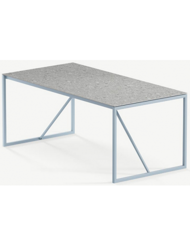 Se Hugo ultrathin spisebord i stål og keramik 300 x 90 cm - Gråblå/Granit grå hos Lepong.dk