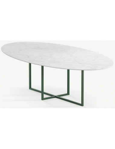 Billede af Cyriel havebord i stål og keramik 220 x 120 cm - Skovgrøn/Carrara marmor
