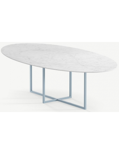 Billede af Cyriel havebord i stål og keramik 220 x 120 cm - Gråblå/Carrara marmor