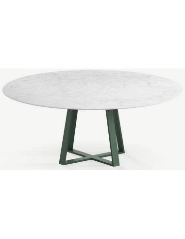 Billede af Basiel rundt havebord i stål og keramik Ø120 cm - Skovgrøn/Carrara marmor