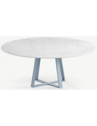 Se Basiel rundt havebord i stål og keramik Ø120 cm - Gråblå/Carrara marmor hos Lepong.dk