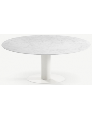 Billede af Tiele rundt havebord i stål og keramik Ø120 cm - Månehvid/Carrara marmor