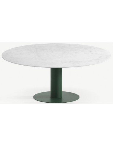 Billede af Tiele rundt havebord i stål og keramik Ø120 cm - Skovgrøn/Carrara marmor