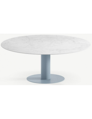 Se Tiele rundt havebord i stål og keramik Ø120 cm - Gråblå/Carrara marmor hos Lepong.dk