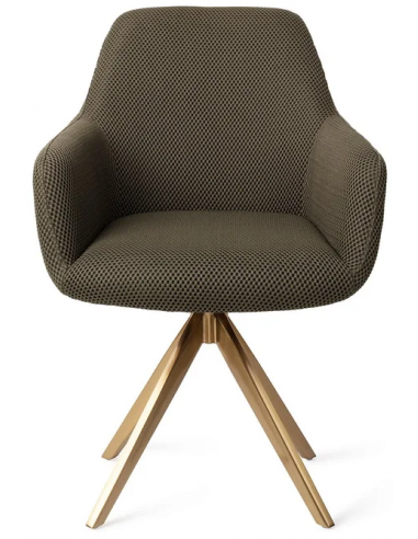 Se Hiroo rotérbar spisebordsstol H84 cm polyester - Guld/Mørk junglegrøn hos Lepong.dk