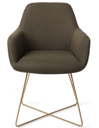 Se Hiroo spisebordsstol H84 cm polyester - Guld/Mørk junglegrøn hos Lepong.dk
