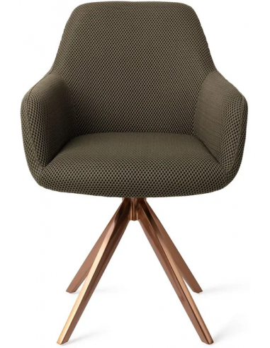 Se Hiroo rotérbar spisebordsstol H84 cm polyester - Rødguld/Mørk junglegrøn hos Lepong.dk