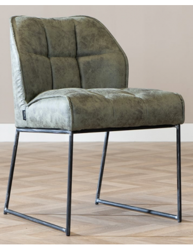 Se Abel spisebordsstol i metal og microfiber H81 cm - Antik sort/Vintage olivengrøn hos Lepong.dk