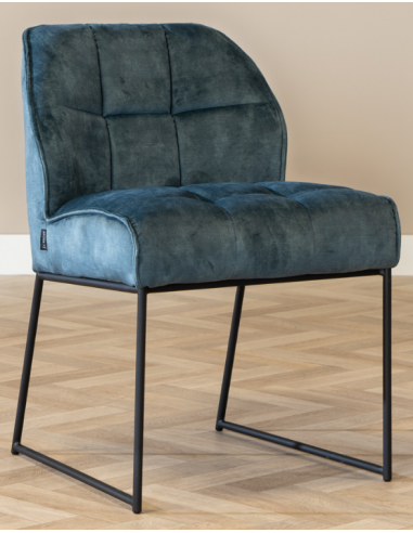 Janna spisebordsstol i metal og velour H81 cm - Sort/Blå