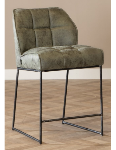 Billede af Abel barstol i metal og microfiber H97 cm - Antik sort/Vintage olivengrøn