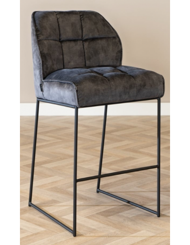 Billede af Janna barstol i metal og velour H109 cm - Sort/Antracit