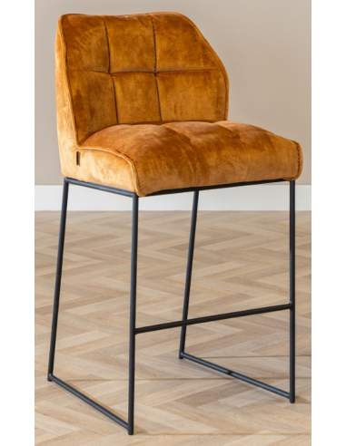 Billede af Janna barstol i metal og velour H109 cm - Sort/Okker