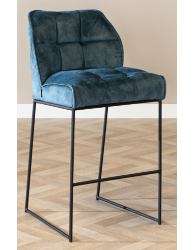 Billede af Janna barstol i metal og velour H109 cm - Sort/Blå