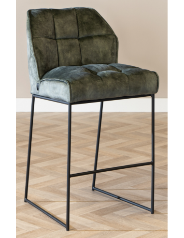 Billede af Janna barstol i metal og velour H109 cm - Sort/Grøn