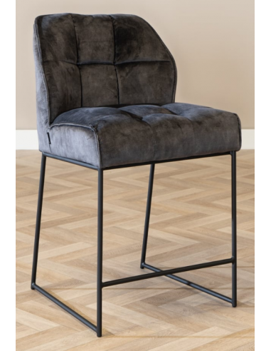 Billede af Janna barstol i metal og velour H97 cm - Sort/Antracit