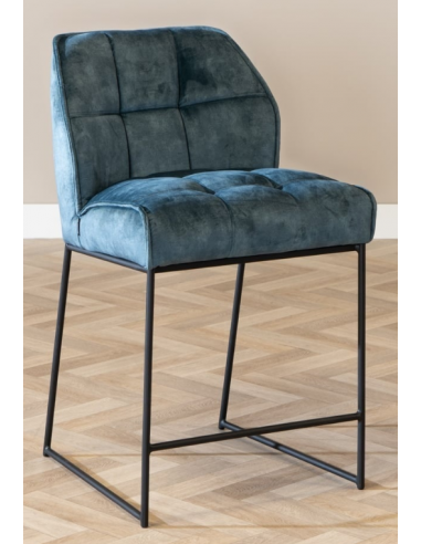 Billede af Janna barstol i metal og velour H97 cm - Sort/Blå