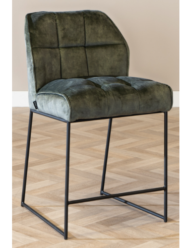 Billede af Janna barstol i metal og velour H97 cm - Sort/Grøn