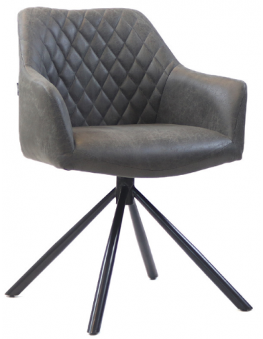 Billede af Dex rotérbar spisebordsstol i metal og øko-læder H80 cm - Sort/Vintage antracit