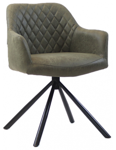 Billede af Dex rotérbar spisebordsstol i metal og øko-læder H80 cm - Sort/Vintage olivengrøn