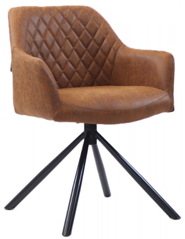 Se Dex rotérbar spisebordsstol i metal og øko-læder H80 cm - Sort/Vintage cognac hos Lepong.dk