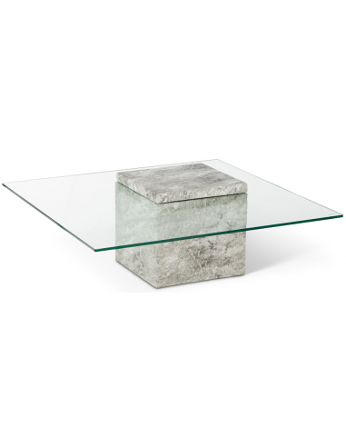 Billede af Rock sofabord i faux marmor og glas 100 x 100 cm - Grå marmor/Klar