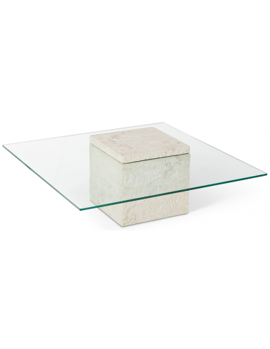 Se Rock sofabord i beton og glas 100 x 100 cm - Beige/Klar hos Lepong.dk