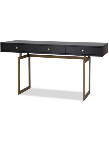 Se Hamilton skrivebord i stål og asktræsfinér 150 x 55 cm - Sort/Antik messing hos Lepong.dk