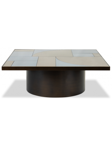 Se Cubist sofabord i stål og glas 110 x 110 cm - Antik bronze/Klart og bronze spejlglas hos Lepong.dk