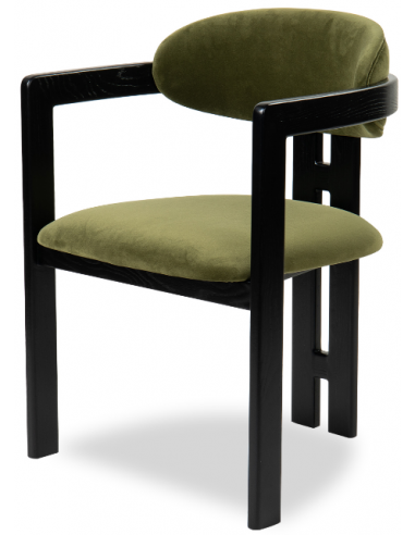 Billede af Neo spisebordsstol i egetræ og velour H81 cm - Sort/Olivengrøn