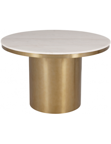 Se Camden spisebord i stål og marmor Ø120 cm - Børstet messing/Hvid marmor hos Lepong.dk