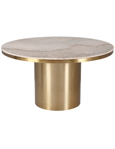 Se Camden spisebord i stål og marmor Ø140 cm - Børstet messing/Hvid marmor hos Lepong.dk
