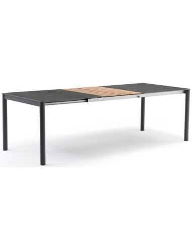 Billede af Polo havebord med udtræk i aluminium, HPL og glas 180 - 246 x 100 cm - Antracit/Træ/Mørkegrå