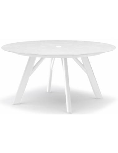 Billede af Hug rundt havebord i aluminium og glas Ø150 cm - Hvid/Hvidtet glas