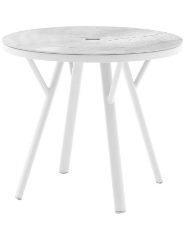 Billede af Hug rundt havebord i aluminium og glas Ø80 cm - Hvid/Hvidtet glas