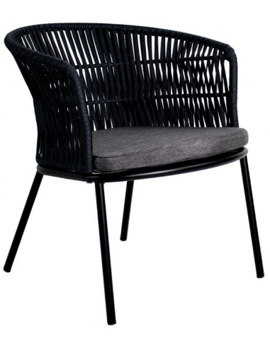 Se Kyra lounge havestol i metal og reb H70 cm - Sort/Mørkegrå hos Lepong.dk
