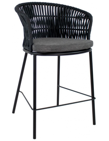 Billede af Kyra bar havestol i metal og reb H92 cm - Sort/Mørkegrå