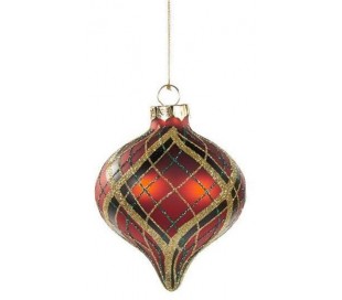 Tartan julekugle i glas Ø10 cm