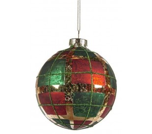 Tartan julekugle i glas Ø10 cm