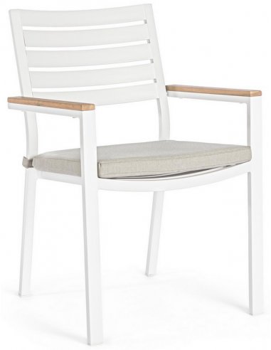 Se 4 x Havestole med armlæn i aluminium H88,5 cm - Hvid/Natur hos Lepong.dk