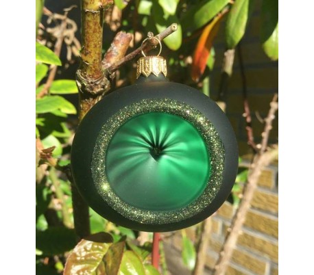 Retro julekugle med reflektor i glas Ø6 cm - Mørkegrøn