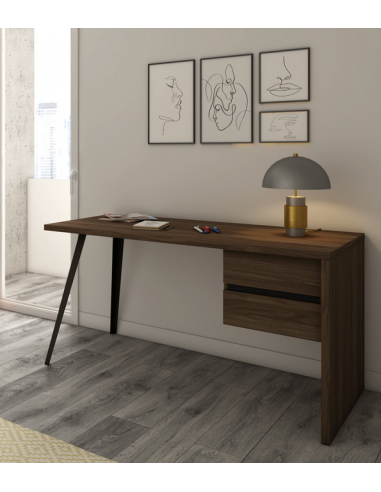 Se Rio skrivebord i metal og møbelplade B136,3 cm - Sort træeffekt/Valnød hos Lepong.dk
